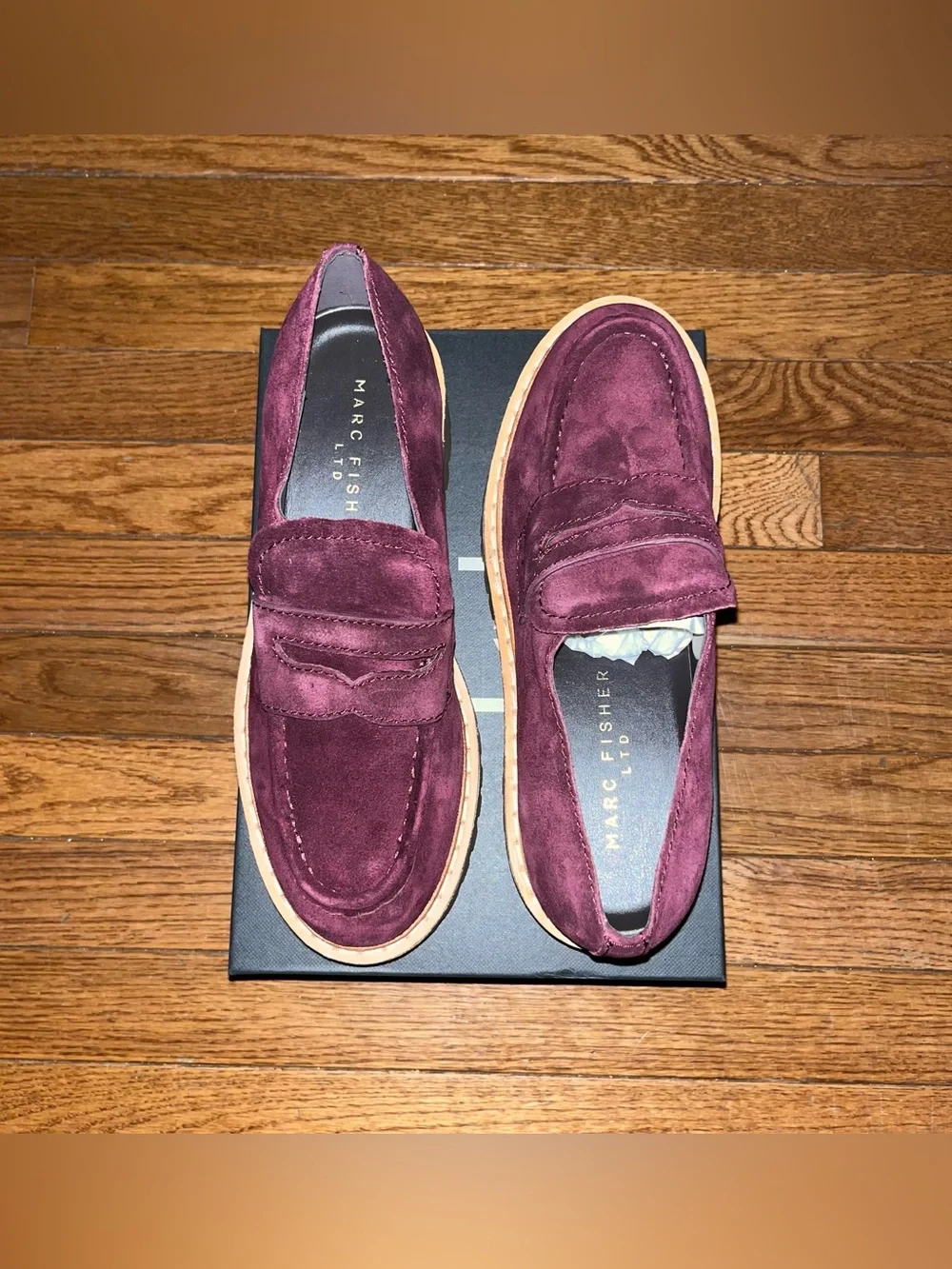 Marc Fisher LTD Norton Lug Sole Penny Loafers Dark Red Calf Hair Women’s 8